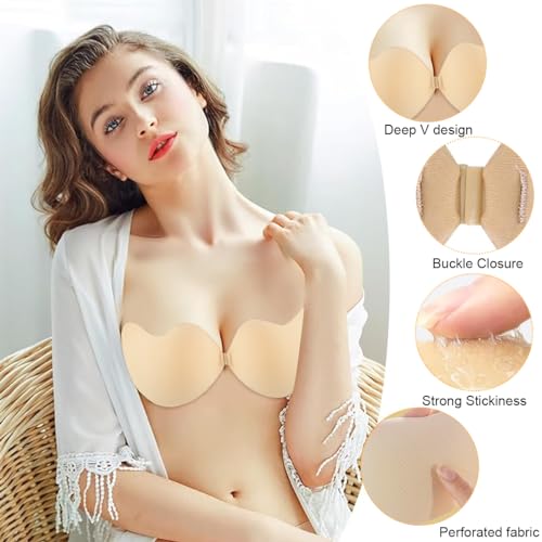 MAYCREATE® Removable Push Up Bra Pads Invisible Women Push Up Bra Pad for D/E Cups Non-slip Sticky for Off-shoulders, Gown, Wedding Dress, Beige