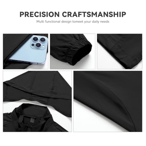 Venzina® UPF 50+ Sun Jacket for Men Long Sleeve Zip-up Sun Jacket with Zip Pocket, Removable Hat, Quick Dry Loose-fit UV Protection Clothing for Driving, Riding, Hiking, Black, M