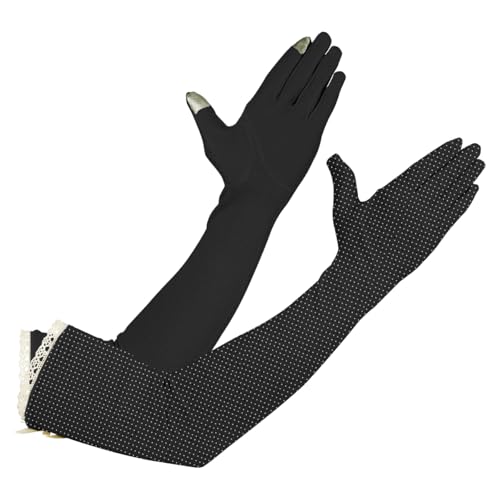 SANNIDHI® 1 Pair Women Sun Gloves UV Protection Driving Gloves Fashion Summer Breathable Cotton One-Piece Full Finger Sun Gloves Arm Sleeve with Touchscreen Finger Design, Black