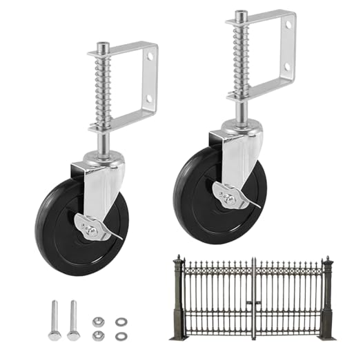 Serplex® 4'' Zinc Alloy Gate Caster Wheels, Heavy-Duty Spring Loaded, 360 ° Swivel Casters with Mounting Hardware for Metal and Wooden Gates, 250-500 lbs Load Capacity
