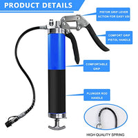 STHIRA® Grease Gun, Heavy Duty Pistol Grip Grease Gun with 4 Flexible Hoses, High Performance Grease Gun Air Grease Gun Nozzle Mini Gun Grease Air Gun with Reinforced Flex Hose Spring Guard Working Coupler