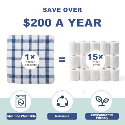 HASTHIP® 12 Packs Kitchen Dishcloths,30x30cm,3 Colors, Fashion Checked Pattern Kitchen Dish Cloths for Washing Dishes Scrubbing Wash Cloths Dish Towels