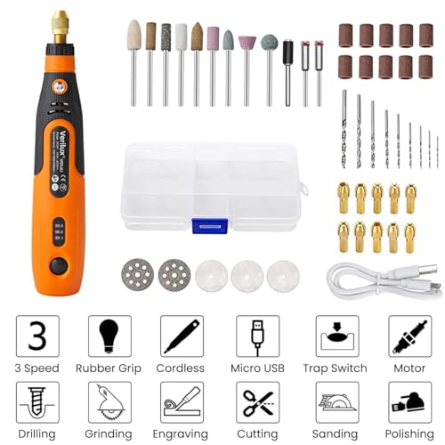 Verilux® 45pcs Mini Cordless Drill Machine, 900Ah USB Rechargeable 3 Speed Small Drill Machine for Craft, Drill Machines for Eng (Orange)