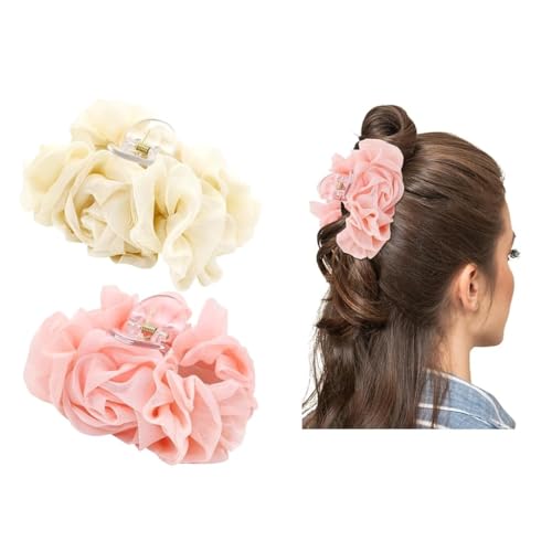 SANNIDHI® 2Pcs Claw Clips Flower Hair Jaw Clip Large Chiffon Pleated Hair Clutcher Plastic Floral Acrylic Hair Accessories for Women Girls