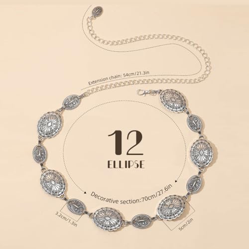 PALAY® Waist Chain for Women for Saree Gold Metal Concho Belt Stylish Boho Western Hip Belt Fashion Adjustable Y2K Jewellery Chain Belts for Dresses, Jeans, Skirts, Beach Outfits - Silvercolor 3 PCS