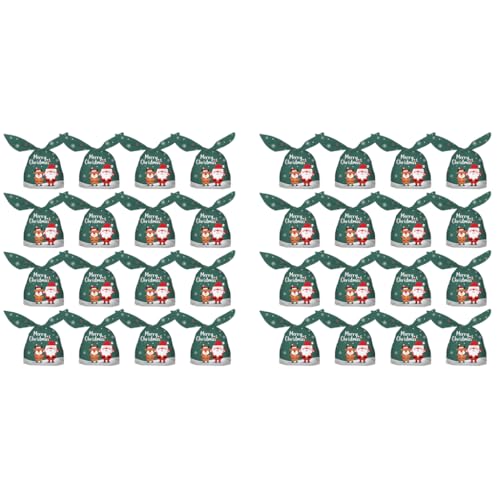 HASTHIP® 100PCS Cotton Christmas Gift Bags Small Medium Size Decorations Return For Kids Birthday Holiday Party Packing Xmas Favors Green