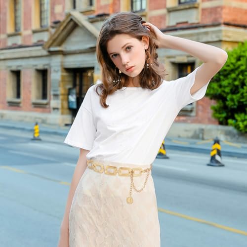 SANNIDHI® Waist Chain for Women Metal Golden Chunky Belts Stylish Boho Hip Belt Fashion Western Adjustable for Dresses Jeans Skirts Beach Outfits Saree 2 PCS