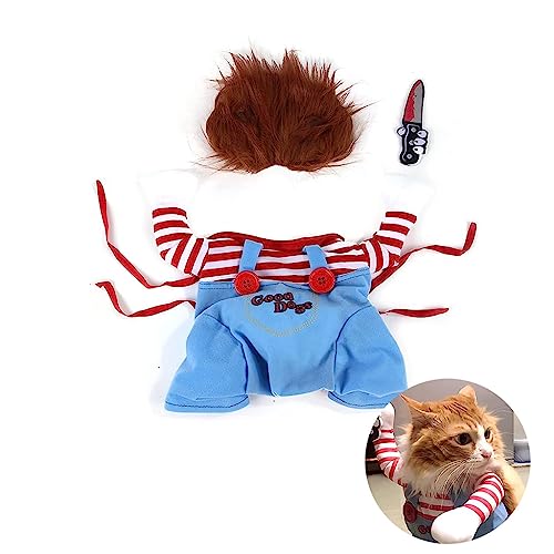 Qpets® Pet Dog Clothes Hairpiece Costume Set, Funny Dog Clothes Deadly Doll Cosplay Costume For Halloween Party Funny Costume Dog Clothes Party Costume Dog Dress For Large Dogs Male (Size L), Blue