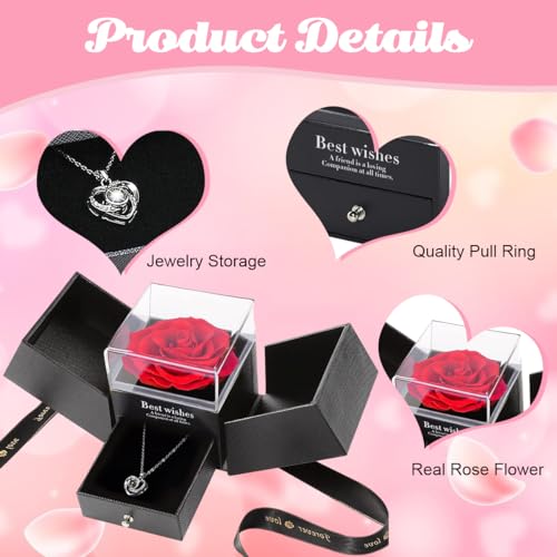 HASTHIP® Rose Flower Valentine's Day Preserved Necklace Eternal Creative I LOVE U Projection Gift Set Mother's Day 2PCS