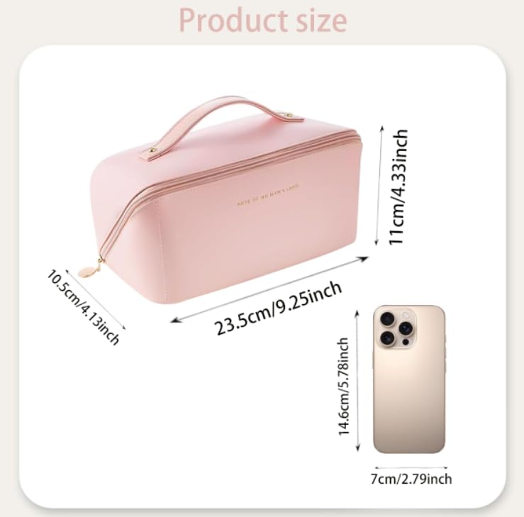 ZIBUYU Large Capacity Cosmetic Bag for Travel with 6 Compartments and Flat Open Design | Pink