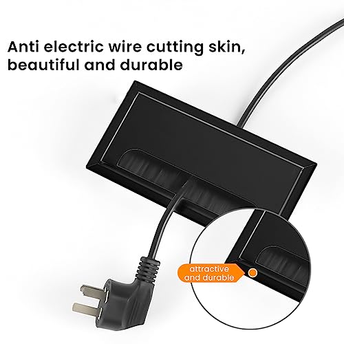 ZIBUYU® Rectangular Wire Cable Hole Cover Aluminum Alloy Office Table with Dust-Proof Brush Grommet Organizer for Desk Table 80x160mm Black 3PCS