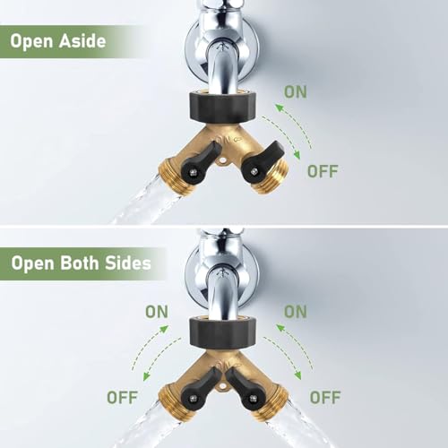 HASTHIP Garden Hose Splitter with Individual Shut-off Valves 2 Way Hose Splitter Garden Faucet Splitter Universal 3/4'' Brass Garden Hose Splitter with 4 Gaskets & 1 Roll Tape