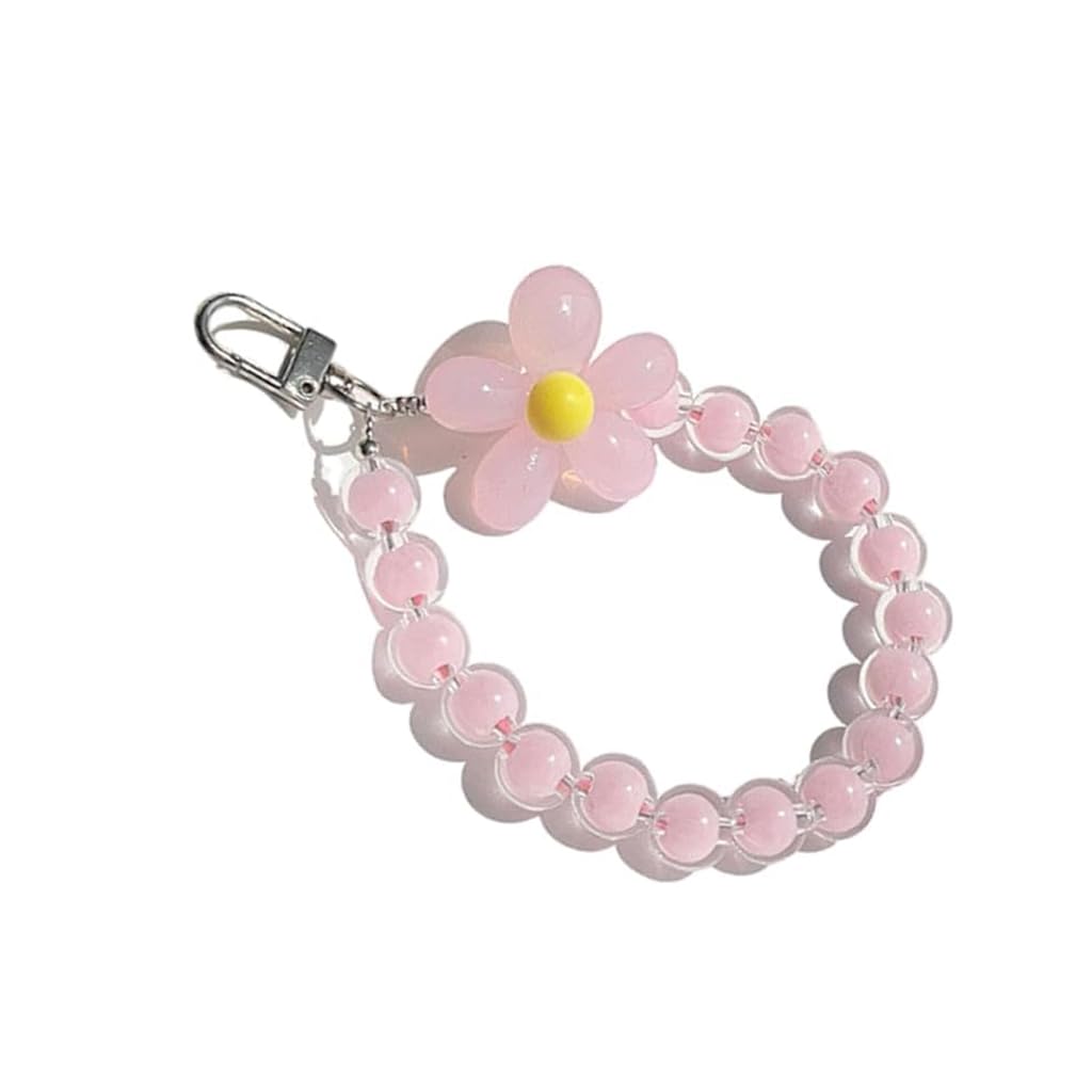 Zibuyu Phone Charm for Girls with Flower Beads and Metal Buckle | Pink Acrylic Strap Grip