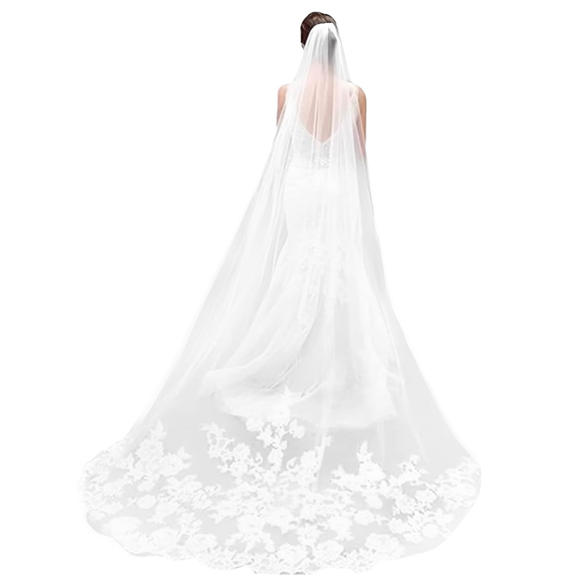 [Second-hand]PALAY@ Bridal Veil 3m Wedding Veil for Bride White Lace Edge Long Cathedral Veil 1 Tier Drop Veil Bridal Tulle Hair Accessories