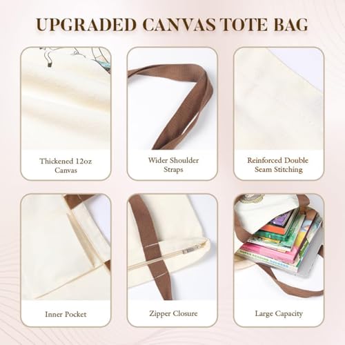 ZIBUYU® Cotton Canvas Tote Bag for Women Reusable Happy Girls Shopping Bag with Graphic Print, Foldable & Washable for College, Beach, Work & Daily Use (White, 1 Pc)