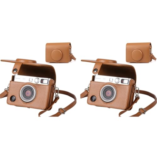 ZORBES® PU Case for Fujifilm Mini EVO Instant Camera Anti-Scratch Fashion Vintage Brown Protective with Removable Shoulder Belt 2 PCS