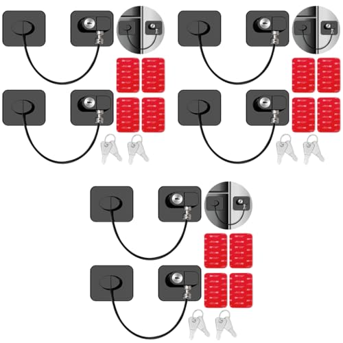 STHIRA® 6PCS Child Lock for Drawers Safety Device Refrigerator Door with Keys and Self Adhesive Stainless Steel Chain Fridge Proof Cupboards Window Wardrobe Black