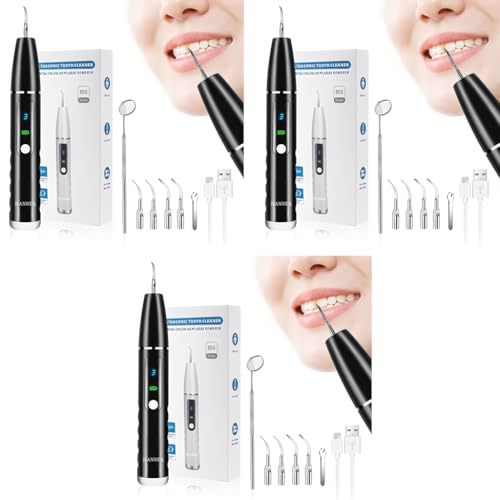 HANNEA® Teeth Whitening Kit Electric Tartar Remover with LED Tooth Cleaning Tool 4 Replaceable Heads and 3 Modes Dental Care for Cleaning Black 3 PCS