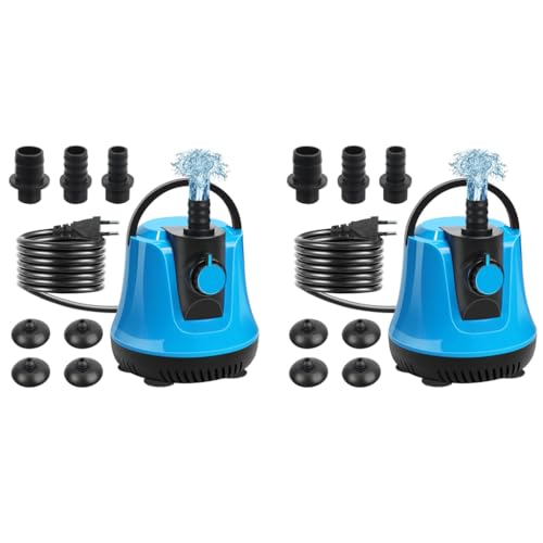 Qpets® 85W Quiet Submersible Water Pump Adjustable Flow 4.5M Lift 4500L/H Low Noise Portable with Suction Cup Base for Aquarium Pond Garden Fountain 2PCS