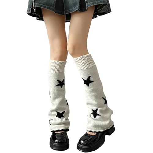 SANNIDHI® Girls Kawaii Leg Warmers Knitted Flared Leg Sleeves Goth Crochet Baggy Cuff Ankle Heap Socks-White