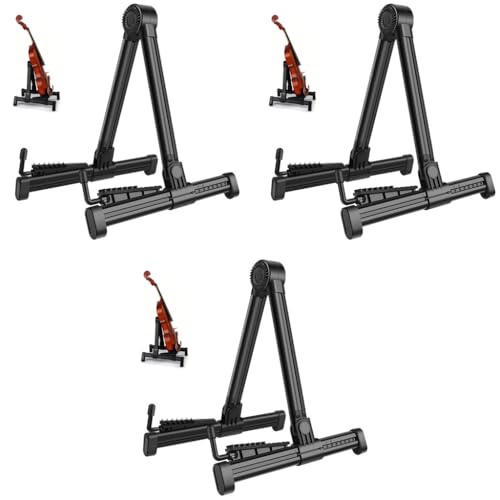 HASTHIP® Adjustable Guitar Stand for Acoustic Electric Bass Durable Aluminum Tripod with Anti-Scratch Silicone Padding Foldable Portable Design Ukulele Violin More Instruments 3PCS