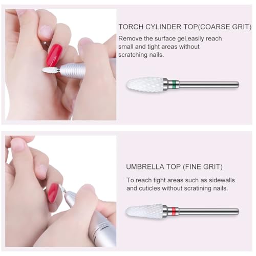 MAYCREATE® 10 PCS Ceramic Nail Drill Bits Universal 2.35mm 3/32 Shank for Nail Machine Multifunctional Gel Removal Shaping Removing Cuticle