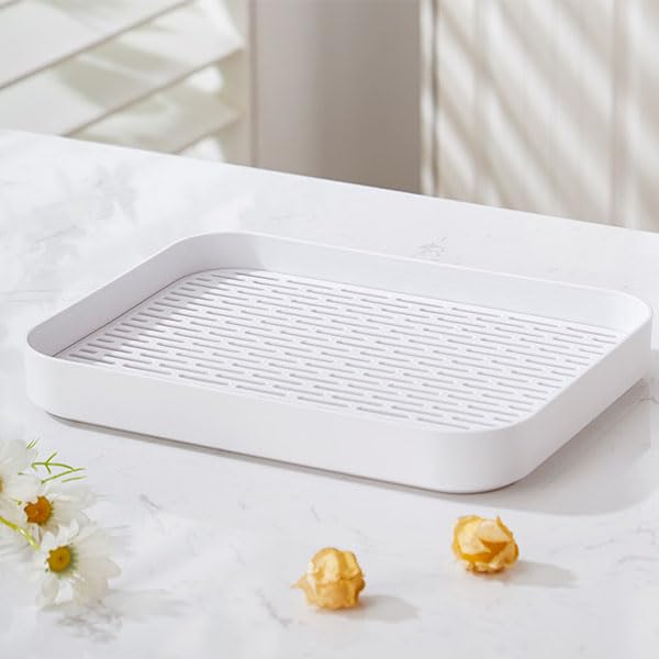 Supvox Double Layered Drain Tray for Kitchen and Coffee Station featuring Slotted Design 13x9.6 in White