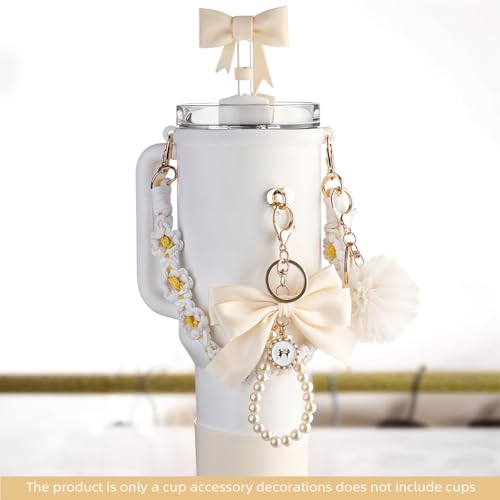 HASTHIP® Stanley Cup Accessories, Stanley Bottle Fashion Accessories & Straw Cover Charm Kit Set of 8Pcs for 40oz/30oz, Decorative Charm, Silicone Bottom Boot, White 24 PCS