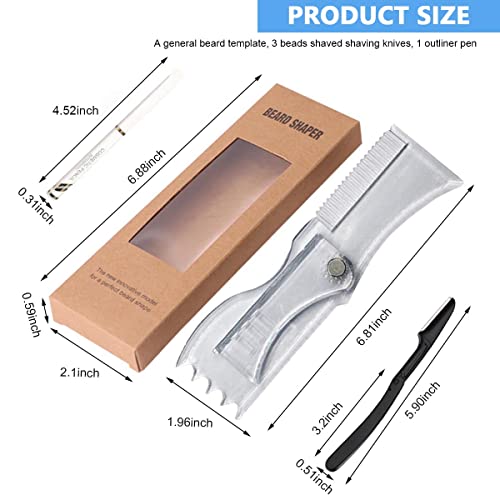 Venzina® Beard Shaper for Men, Beard Styling Tools Kit with Adjustable Beard Shaping Template, 3 Folding Razors and Barber Pencil & Many Styles Hair and Beard Stencil Guide for Perfect Line Up