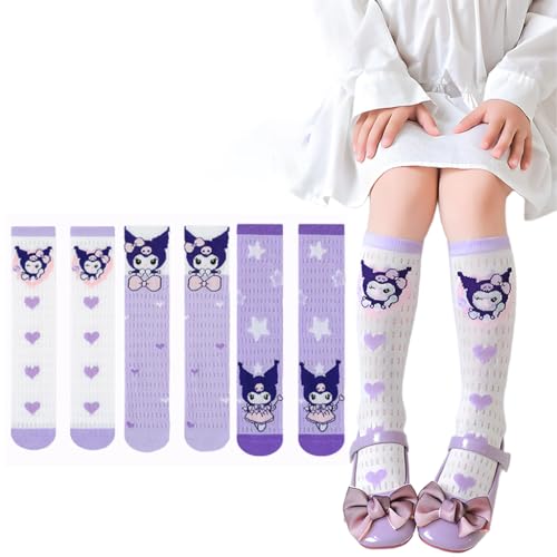SANNIDHI® 5 Pairs Cute Compression Socks, Girls Knee High Socks, Frilly Mesh Breathable Thin Tall - Purple