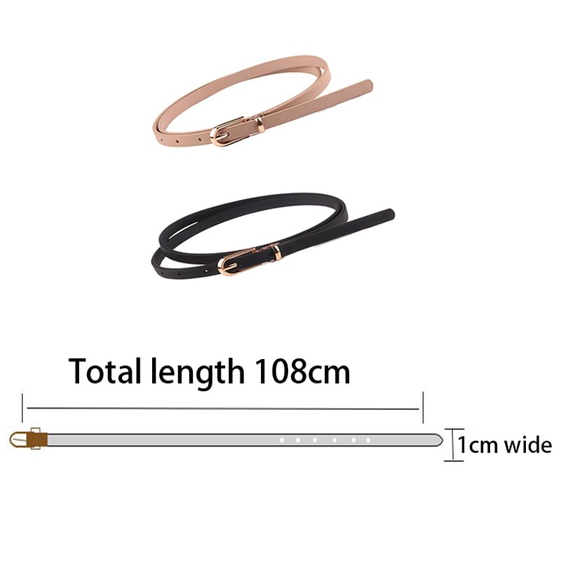 Zibuyu Thin Belt for Women featuring Removable Gold Buckle with 0.4 in Width | PU Leather 2 Pack