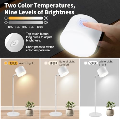 ELEPHANTBOAT® Table Lamp for Study Room, 4 in 1 Rechargeable Desk Lamp Light for Study with Powerful Magnets Portable USB Table Light Remote Control, 4 Levels of Brightness, Eye Caring, Non-Flickering