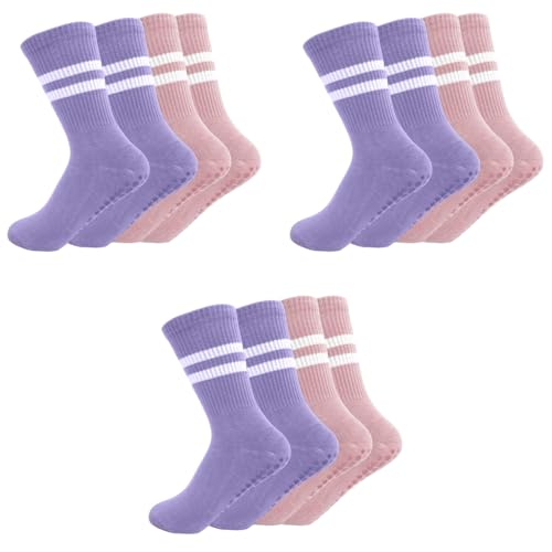 Proberos® 2 Pairs Yoga Socks for Women Anti-slip Anti-odor Cotton Compression Sport Sock Fashion for Pilates Running Dance Pink Purple 3 PCS