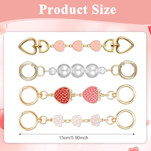 PALAY® 4Pcs Purse Chain Bag Strap Extender Gold Cute Heart Shape Pearls Flower Handbag Chain Strap Replacement Fashion Bag Extension Chain for Bags, Purse, Sling Bag (5.7-6.7 In)