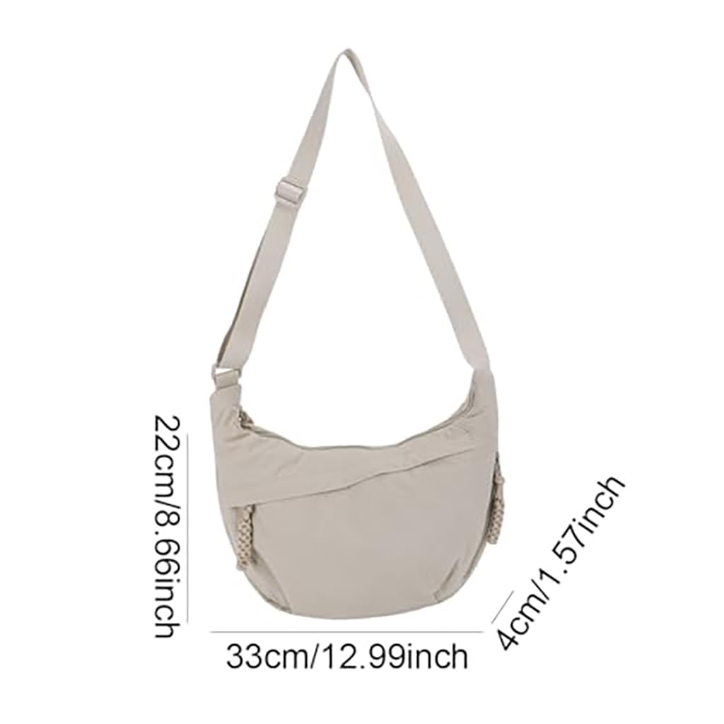 Off White Wheat Ear Dumpling Shoulder Bag featuring Multi Compartment Design for Women | Lightweight Nylon Crossbody for Daily Use and Travel