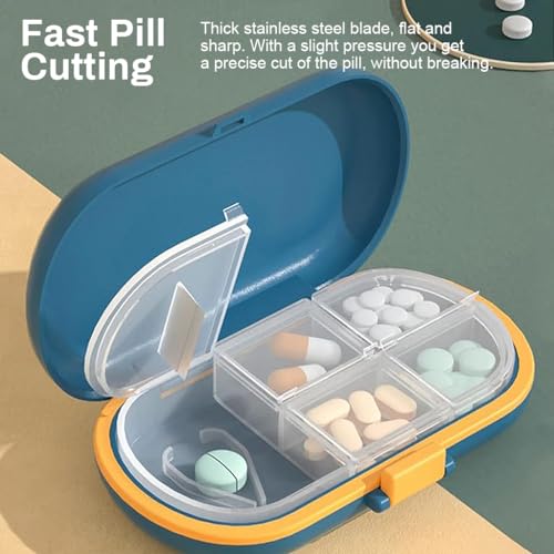 HANNEA® Pill Box 2 in 1 Pill Organizer Box with Pill Cutter Multi Compartments Pill Box with Separate Moisture-proof Lid Travel Pill Box Foodgrade ABS Pill Box for Medicine, Tablets, Pills, Supplement