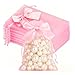 HANNEA® 30 Pcs Thank You Gift Bags Small Clear Organza Drawstring Pouches with Satin Bow, Mesh Favor Bags for Wedding, Birthday, Festivals, Valentine’s & Party Favors 20x15cm Pink