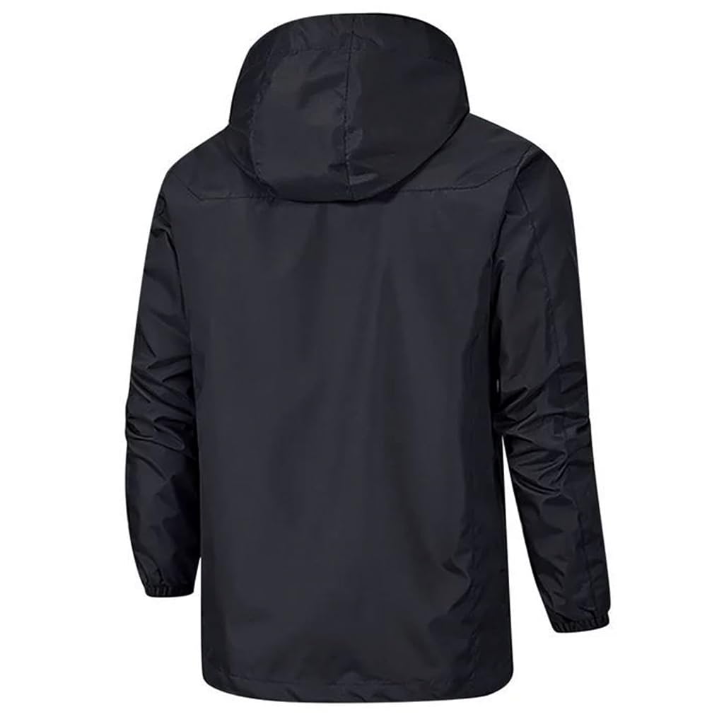 Proberos Outdoor Jacket for Men with Drawstring Hood and Pockets | Lightweight Windproof Polyester Coat Size L