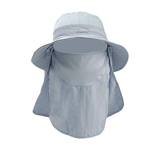 GUSTAVE® Fashion Summer Outdoor Sun Hat for Man Fishing Cap Neck Face Flap Hat Wide Brim Unisex Removable Quick-Drying Sun Hat (Grey)