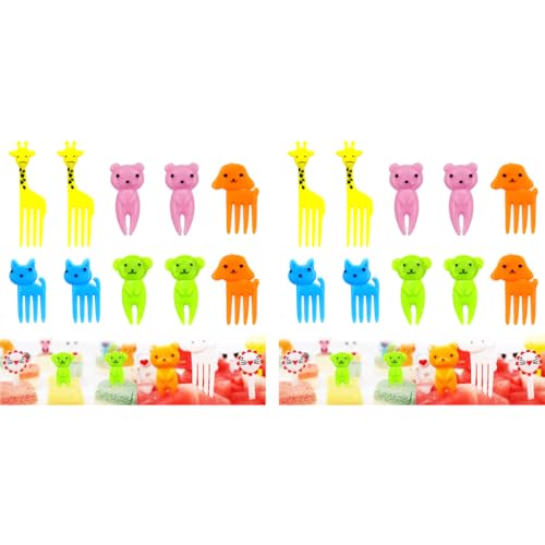 HASTHIP® 20PCS Dessert Fruit Forks for Kids Cute Animals Mini Cartoon Toothpick Cake Pastry Party Supply Reusable Food Grade Plastic Random Color Giraffe