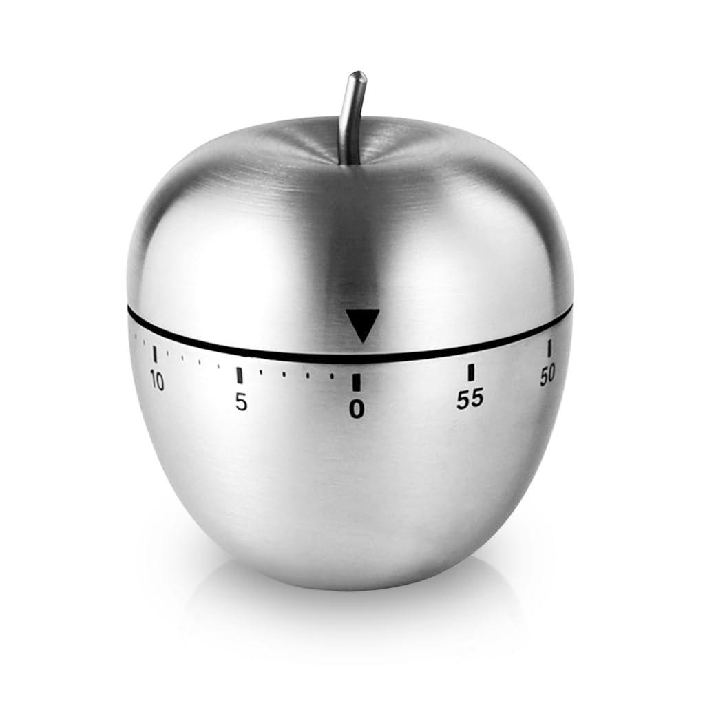 ZIBUYU® Kitchen Manual Timer Stainless Steel Apple Mechanical 60mins Countdown Kitchen Timer  70 Decibels Kitchen Timer Learning Timer