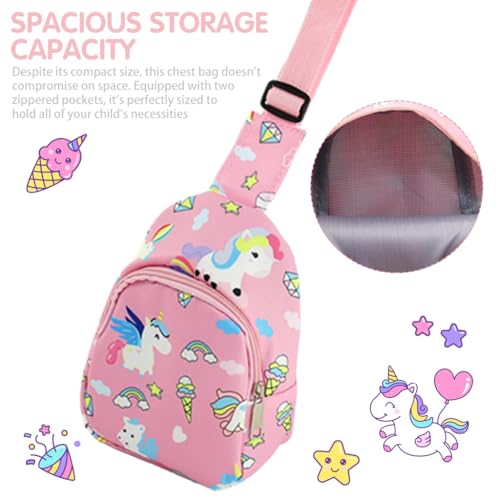 PALAY® Kids Chest Bag Pink Unicorn Chest Bag for Kids Outdoor Travel Bag Cartoon Print Nylon Crossbody Bag for Kids Snack Bag Shoulder Bag for Girls