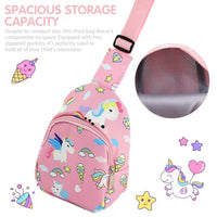 PALAY® Kids Chest Bag Pink Unicorn Chest Bag for Kids Outdoor Travel Bag Cartoon Print Nylon Crossbody Bag for Kids Snack Bag Shoulder Bag for Girls