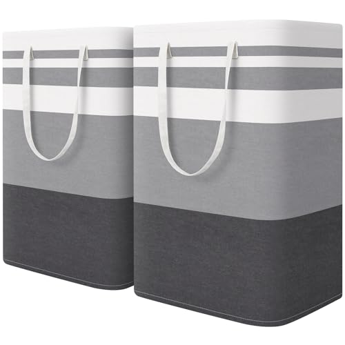 HASTHIP 2PCS Laundry Basket, Large Collapsible Laundry Hamper, FreestandingWaterproof Clothes Hamper with Easy Carry Handles for Clothes, Towels in the Family and Dorm