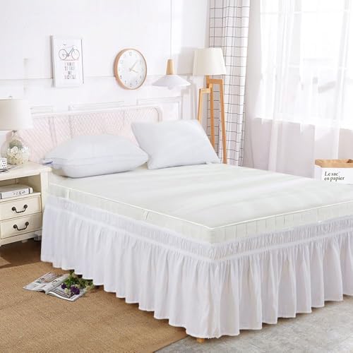 HASTHIP® Pleated Bed Skirt for Double Bed White Bed Skirt Minimalism Dust Skirt for 78 * 80 inches Double Bed