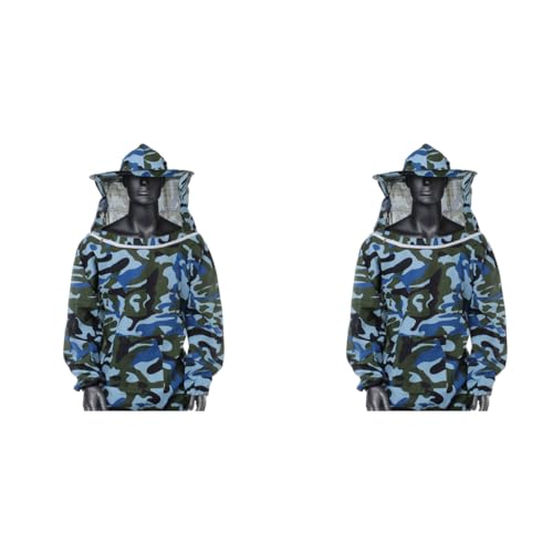 HASTHIP® Bee Suit with Detachable Veil Hat, Camouflage Beekeeping Top, Protective Equipment, Elastic Cuff & Elastic Hem Closure 2 PCS