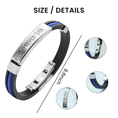 SANNIDHI Kpop SEVENTEEN Bracelet, Silicone SEVENTEEN Fans Gift Merchandise Bracelet for Women Men Girls, Stylish Stainless Steel Charms with Engraved SEVENTEEN Mark