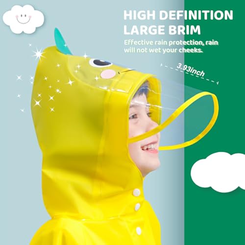 PATPAT® Dinosaur Kids Rain Coat EVA Hooded Jacket with Transparent Wide Brim Cartoon for Boys Girls 3-4 Years Old with Storage Pouch Knee-Length S 3 PCS Yellow