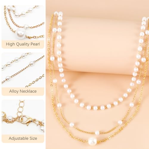 SANNIDHI® Pearl Necklace for Women 3PCS Gold Layered Pearls Choker Necklaces Jewelry Set Gifts