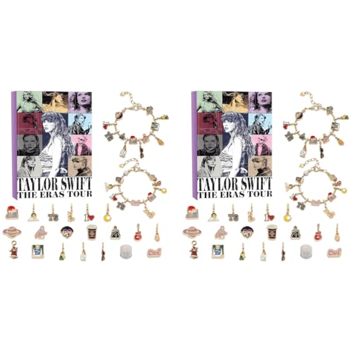 SANNIDHI® Taylor Swift Charms for Jewelry Making Advent Calendar with 2 Friendship Bracelets and 22 Charms Kit Set Christmas Birthday Gifts for Girls Women 2PCS